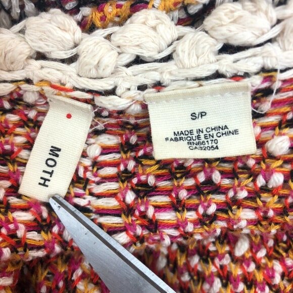 Moth Anthropologie Chunky Knit Cardigan Womens S Multicolor Floral Open Sweater - Picture 9 of 9